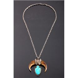 Navajo Sterling Turquoise Bear Claw Necklace