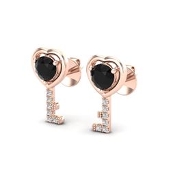 0.80 CTW Black VS/SI Diamond Micro Key To The Heart Earrings 14K Rose Gold - REF-32T5M - 22670
