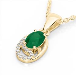 1.25 CTW Emerald & Micro Pave VS/SI Diamond Necklace 10K Yellow Gold - REF-18T9M - 22350