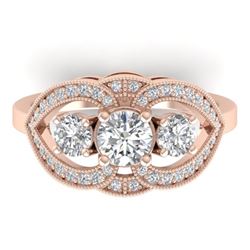 1.5 CTW Certified VS/SI Diamond Art Deco 3 Stone Ring 14K Rose Gold - REF-169N3Y - 30520