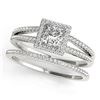 Image 1 : 1.01 CTW Certified VS/SI Princess Diamond 2Pc Set Solitaire Halo 14K White Gold - REF-148N9Y - 31358