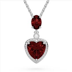 4 CTW Garnet & VS/SI Diamond Designer Heart Necklace 10K White Gold - REF-26T2M - 22523