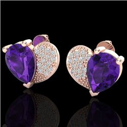 2.50 CTW Amethyst & Micro Pave VS/SI Diamond Earrings 10K Rose Gold - REF-30N2Y - 20063