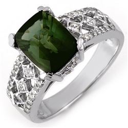 3.0 CTW Green Tourmaline & Diamond Ring 14K White Gold - REF-100M2H - 11663