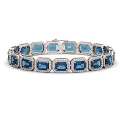 25.36 CTW London Topaz & Diamond Halo Bracelet 10K White Gold - REF-313M3H - 41414