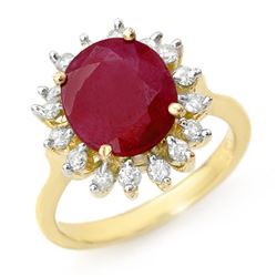 3.68 CTW Ruby & Diamond Ring 10K Yellow Gold - REF-70X2T - 12709