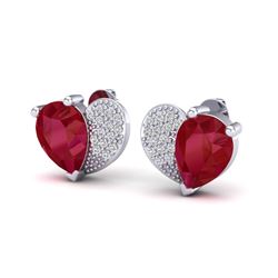 2.50 CTW Ruby & Micro Pave VS/SI Diamond Earrings 10K White Gold - REF-33T8M - 20077