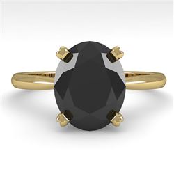 5.0 CTW Oval Black Diamond Engagement Designer Ring 14K Yellow Gold - REF-123W8F - 38480