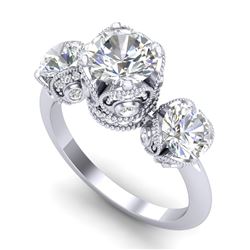 3 CTW VS/SI Diamond Solitaire Art Deco 3 Stone Ring 18K White Gold - REF-649T3M - 36866