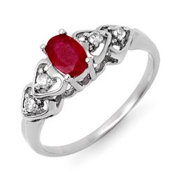 0.57 CTW Ruby & Diamond Ring 10K White Gold - REF-16A4X - 12595