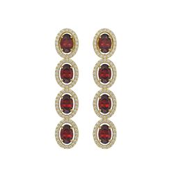 6.2 CTW Garnet & Diamond Halo Earrings 10K Yellow Gold - REF-102Y5K - 40549