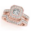 Image 1 : 1.05 CTW Certified VS/SI Cushion Diamond 2Pc Set Solitaire Halo 14K Rose Gold - REF-170X9T - 31380