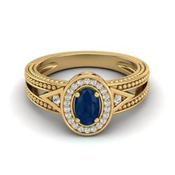 0.83 CTW Sapphire & VS/SI Diamond Solitaire Halo Fashion Ring 10K Yellow Gold - REF-25M8H - 20842