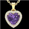 1 CTW Amethyst & Micro VS/SI Diamond Heart Necklace Heart Halo 14K Yellow Gold - REF-28W4F - 21334