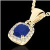 1.25 CTW Sapphire & VS/SI Diamond Halo Necklace Micro Pave 10K Yellow Gold - REF-29M6H - 22891