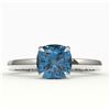 1.50 CTW Cushion Cut London Blue Topaz Designer Solitaire Ring 18K White Gold - REF-33T3M - 22149