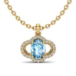 2 CTW Sky Blue Topaz & Micro Pave VS/SI Diamond Necklace 10K Yellow Gold - REF-30K2W - 20626