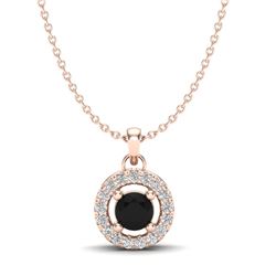 0.38 CTW VS/SI Diamond Micro Pave Necklace Solitaire Halo 14K Rose Gold - REF-27T6M - 20366