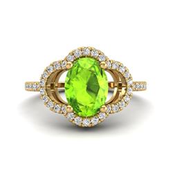 1.75 CTW Peridot & Micro Pave VS/SI Diamond Ring 10K Yellow Gold - REF-35T8M - 20989