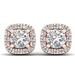 1.08 CTW Certified VS/SI Diamond Solitaire Stud Halo Earrings 14K Rose Gold - REF-103T3M - 30421