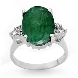 6.35 CTW Emerald & Diamond Ring 14K White Gold - REF-90Y9K - 13354