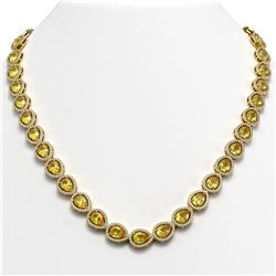 33.35 CTW Fancy Citrine & Diamond Halo Necklace 10K Yellow Gold - REF-590H5A - 41086