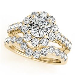 4.01 CTW Certified VS/SI Diamond 2Pc Wedding Set Solitaire Halo 14K Yellow Gold - REF-647K4W - 30827