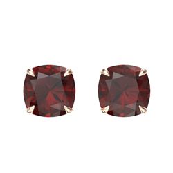 3 CTW Cushion Cut Garnet Designer Solitaire Stud Earrings 14K Rose Gold - REF-17W3F - 21742