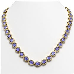 40.53 CTW Tanzanite & Diamond Halo Necklace 10K Yellow Gold - REF-845W8F - 41053