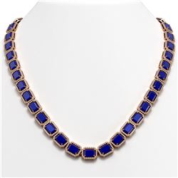 58.59 CTW Sapphire & Diamond Halo Necklace 10K Rose Gold - REF-731A3X - 41337