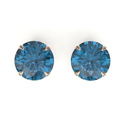 4 CTW London Blue Topaz Designer Solitaire Stud Earrings 14K Rose Gold - REF-23K8W - 21828