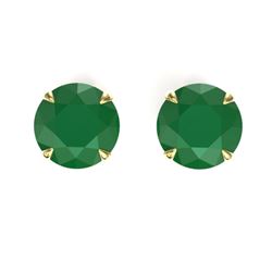 4 CTW Emerald Designer Inspired Solitaire Stud Earrings 18K Yellow Gold - REF-34Y5K - 21821