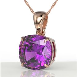 6 CTW Cushion Cut Amethyst Designer Solitaire Necklace 14K Rose Gold - REF-35M3H - 21968