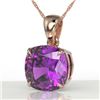 Image 1 : 6 CTW Cushion Cut Amethyst Designer Solitaire Necklace 14K Rose Gold - REF-35M3H - 21968