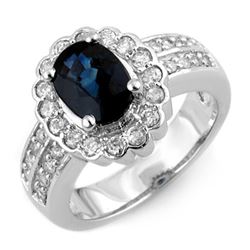 3.25 CTW Blue Sapphire & Diamond Ring 18K White Gold - REF-107F8N - 11029