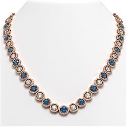 35.60 CTW Blue & White Diamond Designer Necklace 18K Rose Gold - REF-4403H6A - 42678