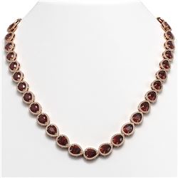 36.93 CTW Garnet & Diamond Halo Necklace 10K Rose Gold - REF-582X8T - 41088