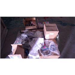 PALLET OF MISC FORD TRUCK PARTS, NEW FRONT HUBS, P.S. GEAR BOX, SHOCK ABSORBERS