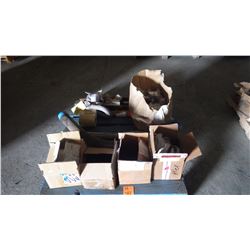 PALLET OF MISC STUDS, BOLTS, SHAFT, PIPE SHACKLE AND ELEC PLUGS