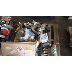 PALLET OF MISC SANDVIK SHAFTS, AXLES, HUBS, BOLTS ETC
