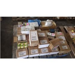 PALLET OF CFL SYLVANIA ELECTRIC LIGHT BULBS PLUS CUTLER HAMMER BREAKER, BALLAST REPLACEMENT, ETC