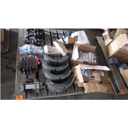 PALLET OF VALVE BODY, JOY STICKS, HANSON PRESSURE RELIEF VALVES, SQUARE D 100AMP BREAKER, LED RETRO 