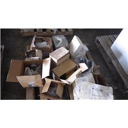 PALLET OF 2 TEMP CONTROL SWITCHES, 2 CRANE REMOTE CONTROLS BOX APPROX 25 - 7" WALTER GRINDING DISCS,