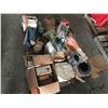 Image 1 : PALLET OF WELDING WIRE, YUKAW HYD CONTROL, MISC BOLTS, APPROX 25 WAKTER GRINDING DISCS, LINCOLN WATE
