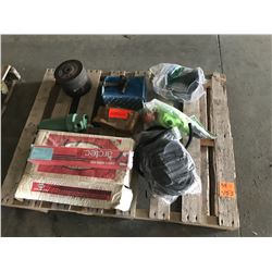 PALLET OF ARCTEC WELDING RODS, GRINDER DISCS, LINCOLN WATER SEPERATOR, MISC BOLTS, ETC