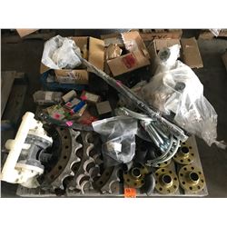 PALLET WITH PIPE FLANGES (2") TRAC SEGEMENTS, INGERSOL TRASH PUMP, BEARINGS, LIGHTS, SHAFTS, ETC
