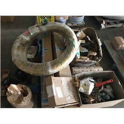 PALLET WITH FLYGT AND SANDVIK PUMP PARTS INCLUDING STATOR MOTOR FOR 15HP FLYGHT PUMP, IMPELLOR PARTS