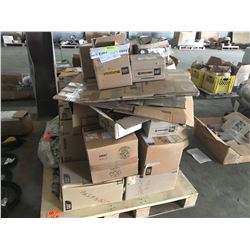 PALLET WITH CATERPILLAR FILTERS, PARTS, ALTERNATOR WATER PUMP, HOSES, CABLES, ETC.