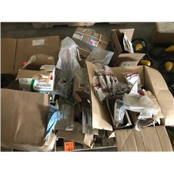 PALLET OF  MISC FORD PARTS, INCLUDES BRAKE ROTORS, STEERING BOX, SPARK PLUGS, SEALS, BOLTS, ETC