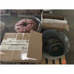 PALLET OF FLYGT AND SANDVIK PUMP PARTS, SCREENS, PLATES, SEALS, ETC.